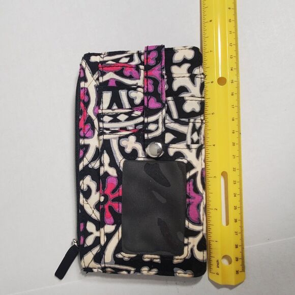 Vera Bradley ID Wallet Wristlet Card Holder Black‎ Pink Floral Quilted - Picture 10 of 12